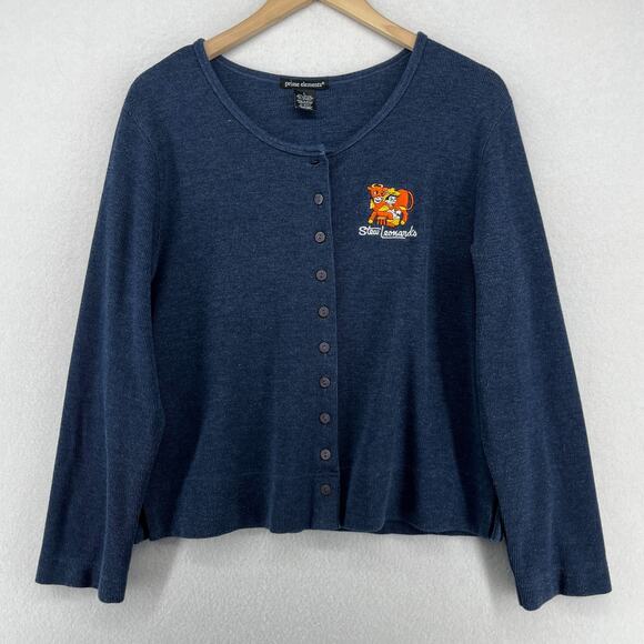 STEW LEONARDS Shirt Top Womens L Dairy Grocery Connecticut Danbury Cardigan Blue - Picture 2 of 12